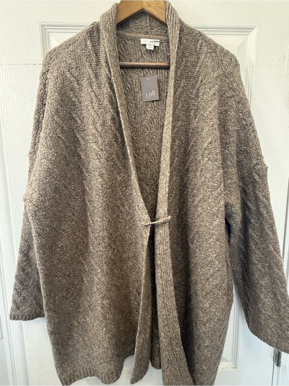 J. Jill Taupe-Brown Open Front Shawl Cardigan